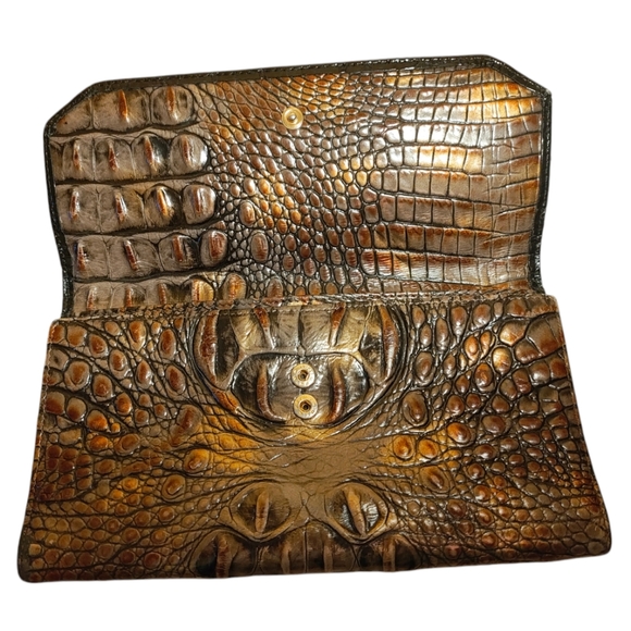 Brahmin Bronze Croc Embossed Trifold Wallet - Picture 3 of 11